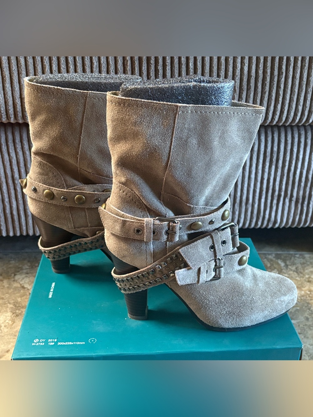 DV by Dolce Vita Women's Taupe Suede Mid-Calf Heeled Boots